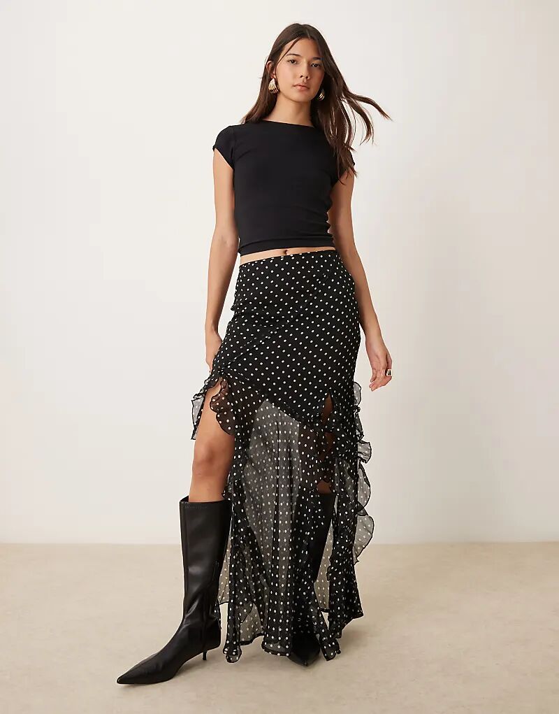 

Шифоновая юбка макси с оборками в однотонный горошек ASOS DESIGN
