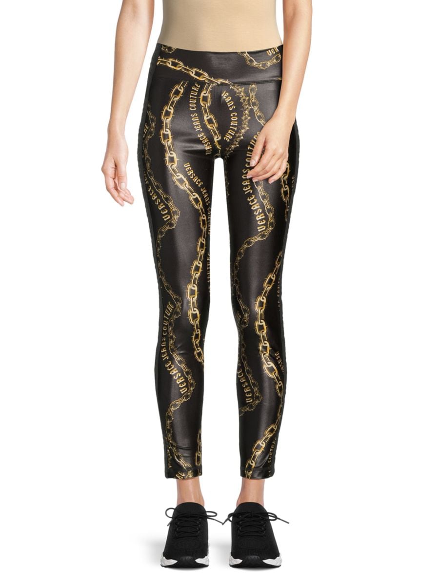 

Леггинсы с логотипом Chain Racing Stripe Versace Jeans Couture, цвет Black Gold