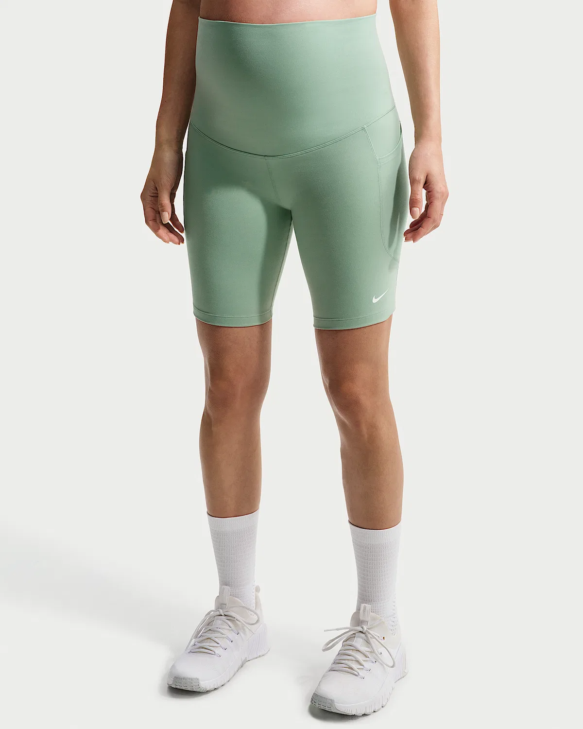 Женские шорты-велосипедки Nike Dri-FIT с высокой талией, длиной 8 дюймов и карманами (для беременных) (M) One, Steam/White — фото 2
