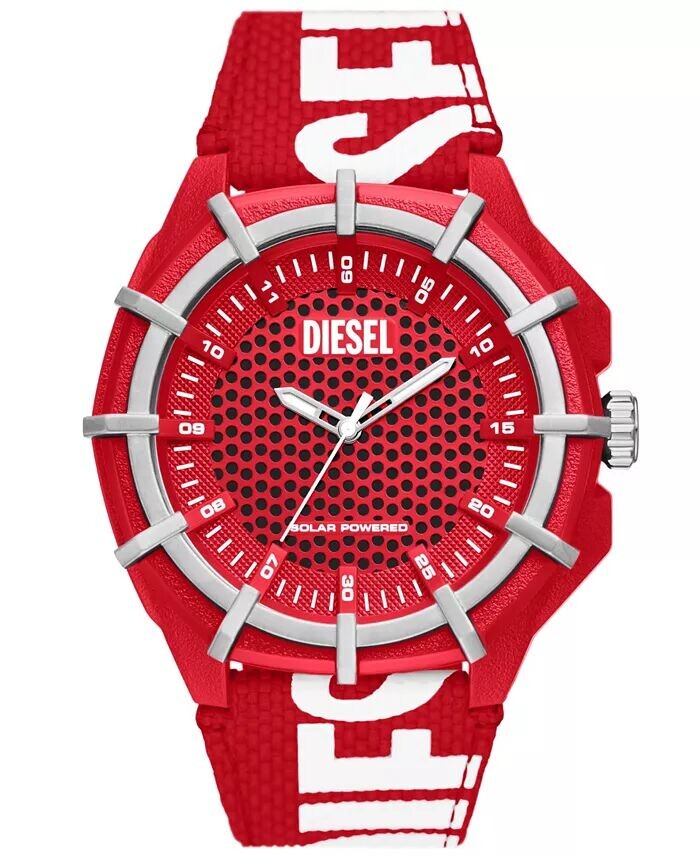 

Мужские красные часы из полиэтилентерефталата с тремя стрелками в оправе, на солнечной батарее, 51 мм Diesel