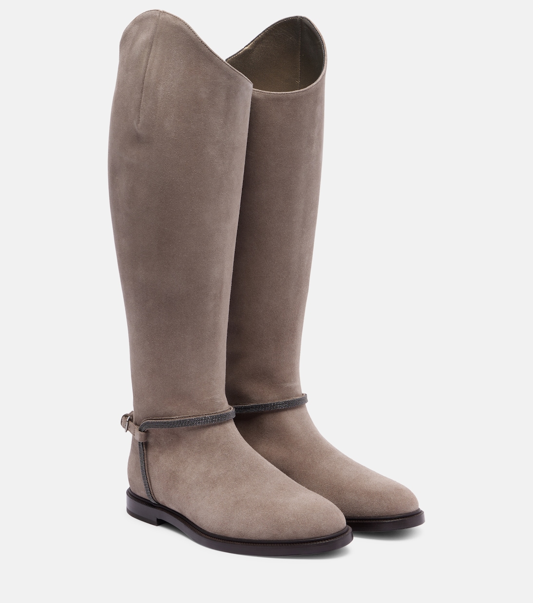 Сапоги Monili из замши до колена Brunello Cucinelli, Vigogna