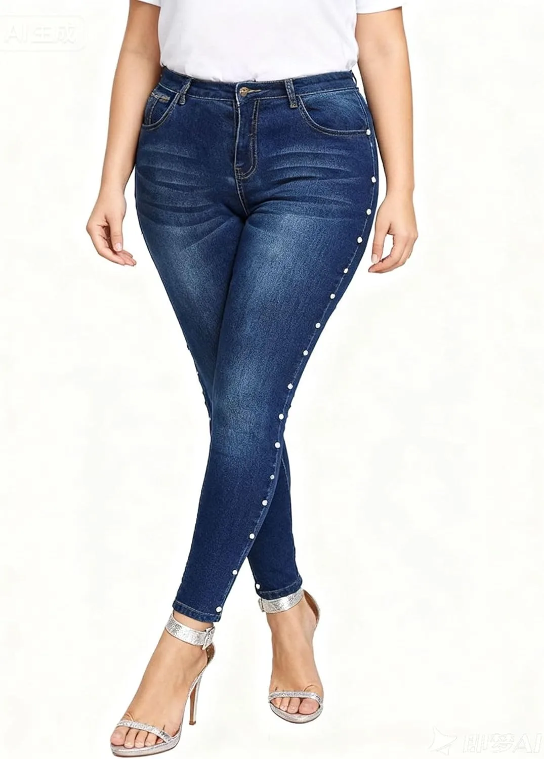 Джинсы для женщин Plus Size с эффектом подтяжки ягодиц, эластичные, с высокой талией — фото 2