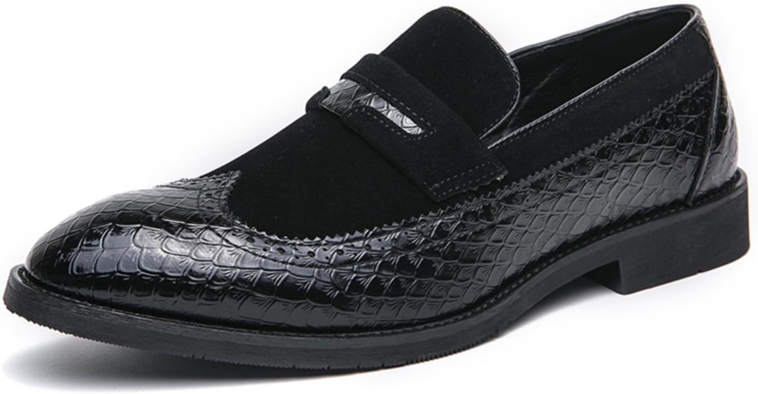 

Мужские ретро туфли-лоферы на низком каблуке из замшевой кожи без шнуровки, с острым носком, нескользящей подошвой, повседневные для формального ношения, церковные, роскошные и удобные для работы Qwuieoin, черный