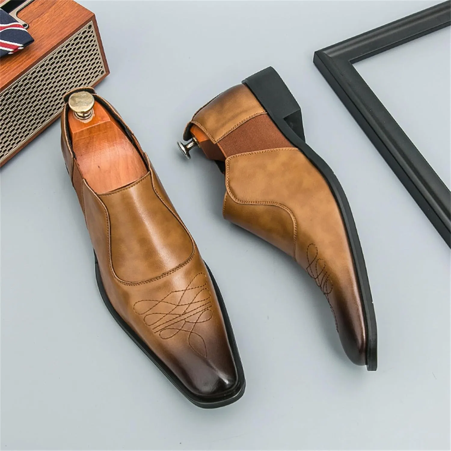 Туфли мокасины кожаные мужские Loafers Brown TIXEWSJH — фото 4