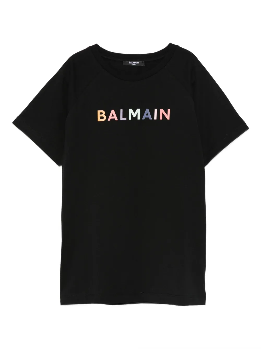 

Футболка из хлопка с радужным логотипом Balmain Kids, черный