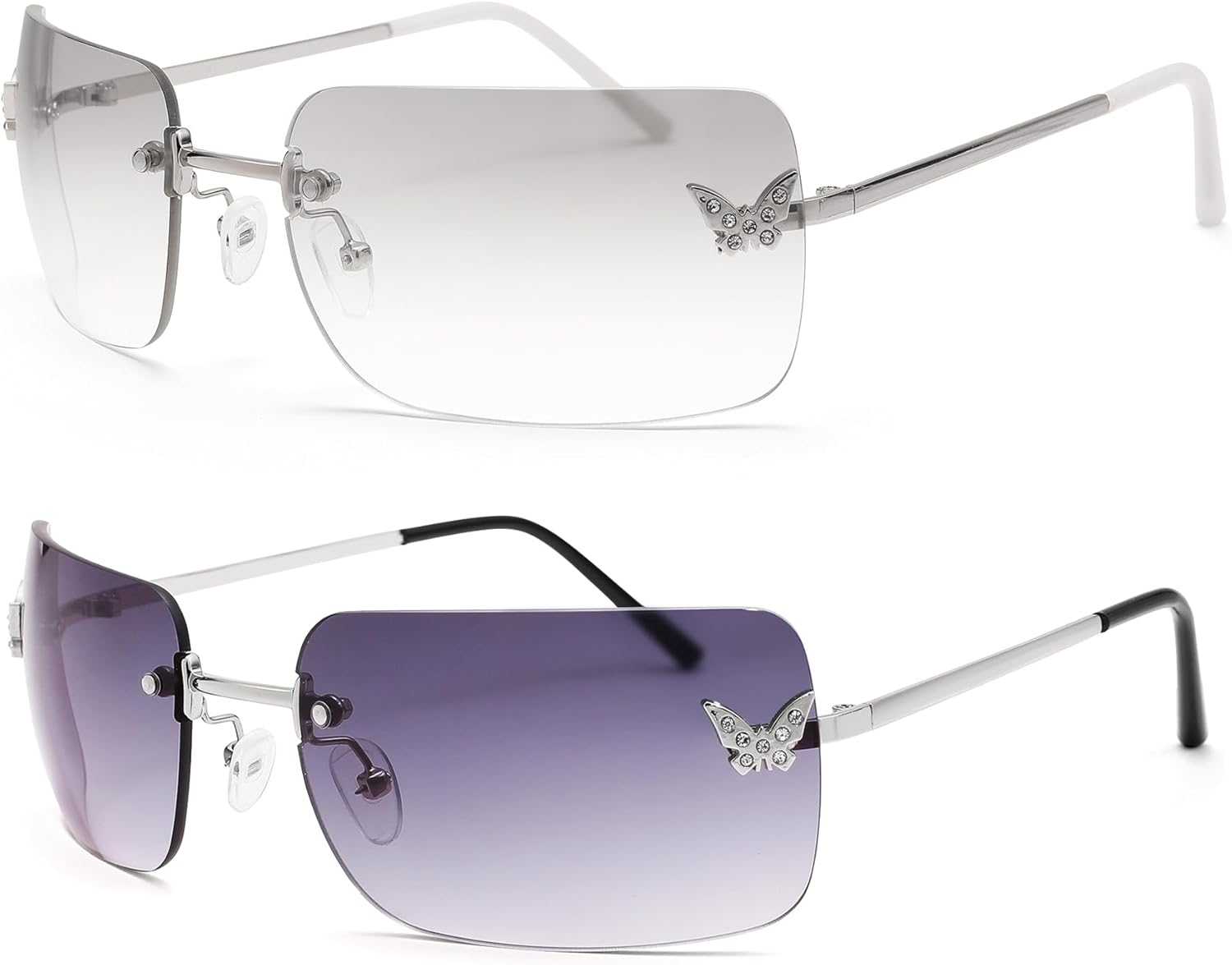 

Солнцезащитные очки прямоугольной формы без оправы для женщин и мужчин, ретро-стиль, квадратные солнцезащитные очки в винтажном стиле, идеальный подарок на Рождество Revemo, C3 Silver/Gradient Grey+silver