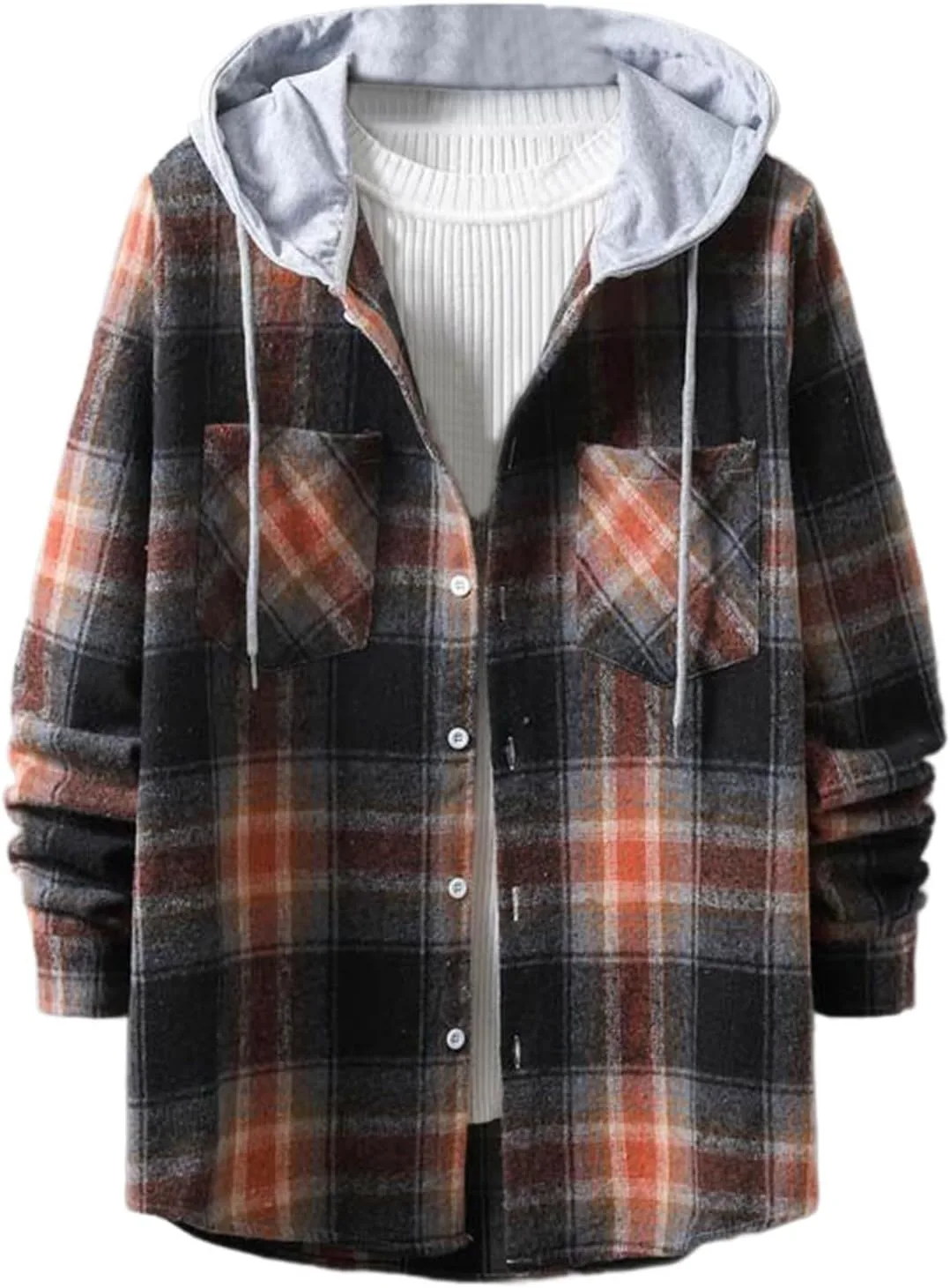 

Мужская фланелевая рубашка-худи с карманами