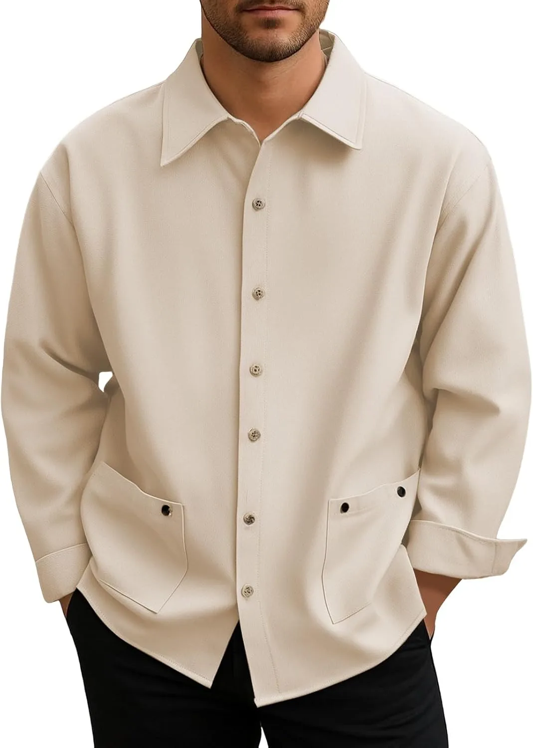 

CRNTCEM мужская повседневная рубашка на пуговицах, длинный рукав, легкая, свободный крой