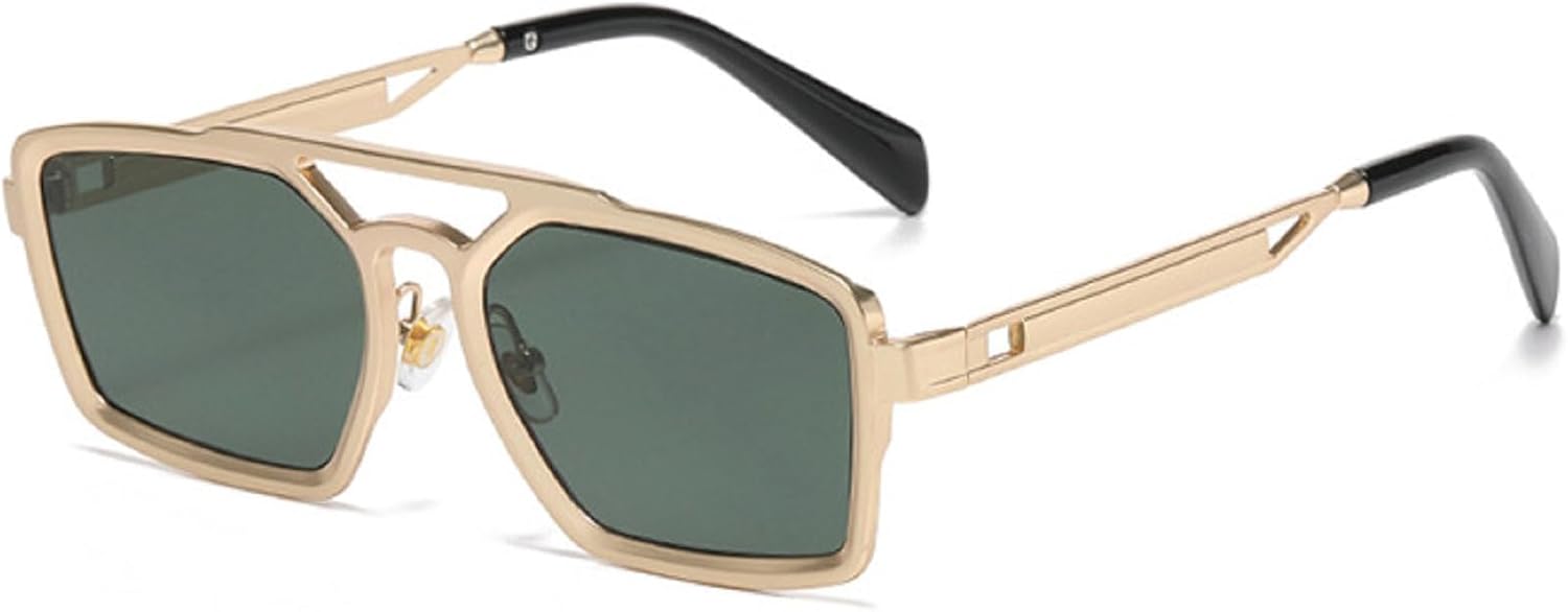 

Солнцезащитные очки в стиле ретро квадратной формы для женщин, модные солнцезащитные очки с двойной перемычкой и металлической оправой, в стиле 90-х, мужские солнцезащитные очки-пилот mincl, Gold Green