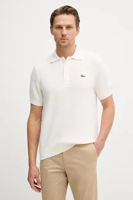 Свитер-поло с добавлением шерсти Lacoste, бежевый