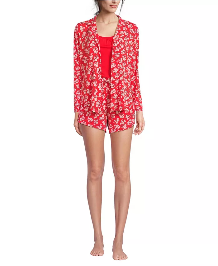 

Женский охлаждающий пижамный комплект из 3 предметов: топ с длинными рукавами, майка и шорты Lands' End, красный