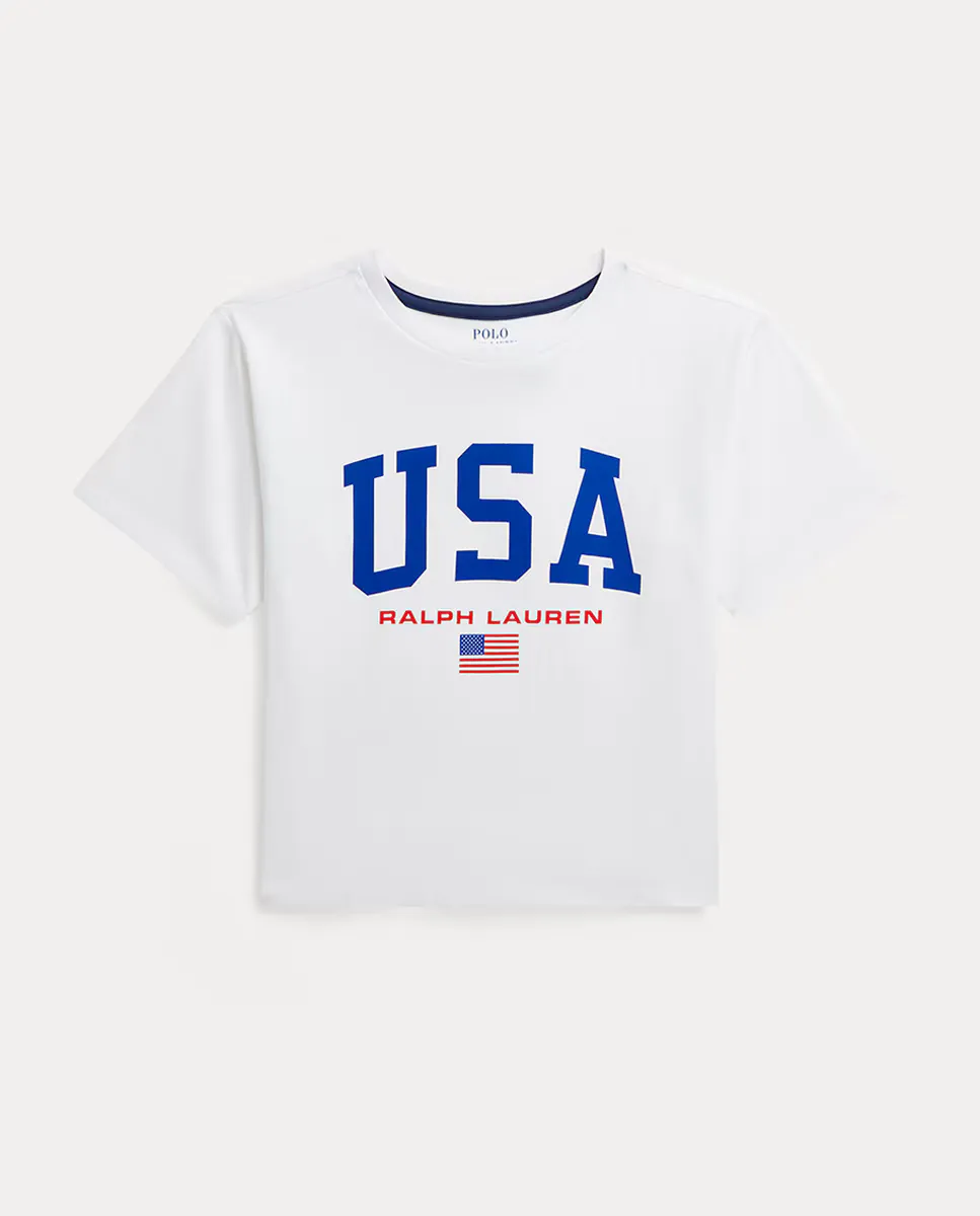 

Белая укороченная футболка из хлопка для девочки Polo Ralph Lauren, белый