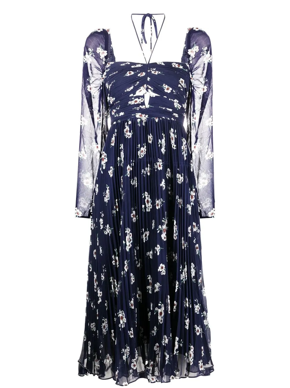 

Плиссированное платье миди с принтом Self-Portrait, синий