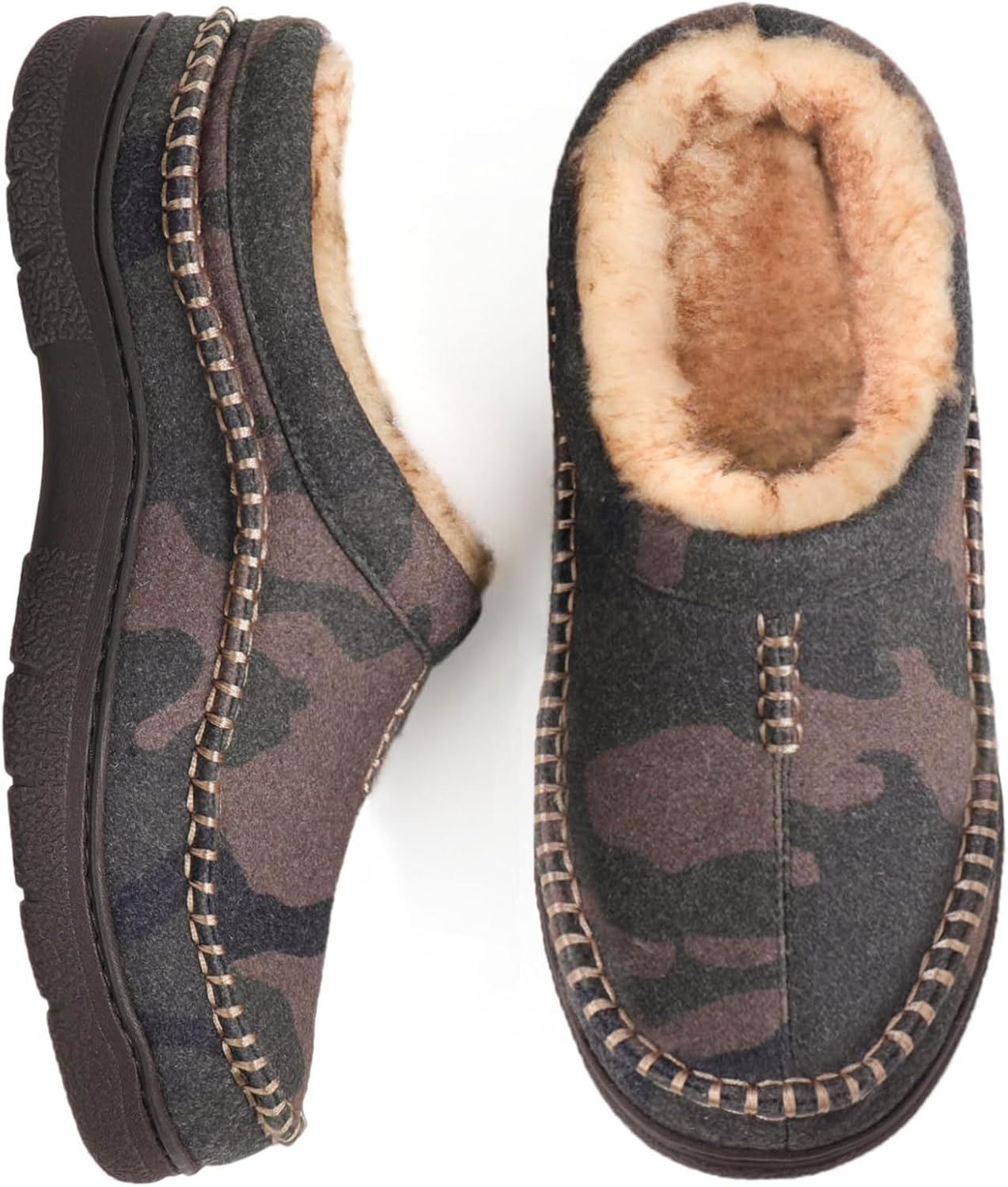 

Мужские мокасины-тапочки Zigzagger без застежек, теплые пушистые удобные домашние тапочки для дома и улицы, широкие пушистые лоферы-тапочки, Camouflage Camel