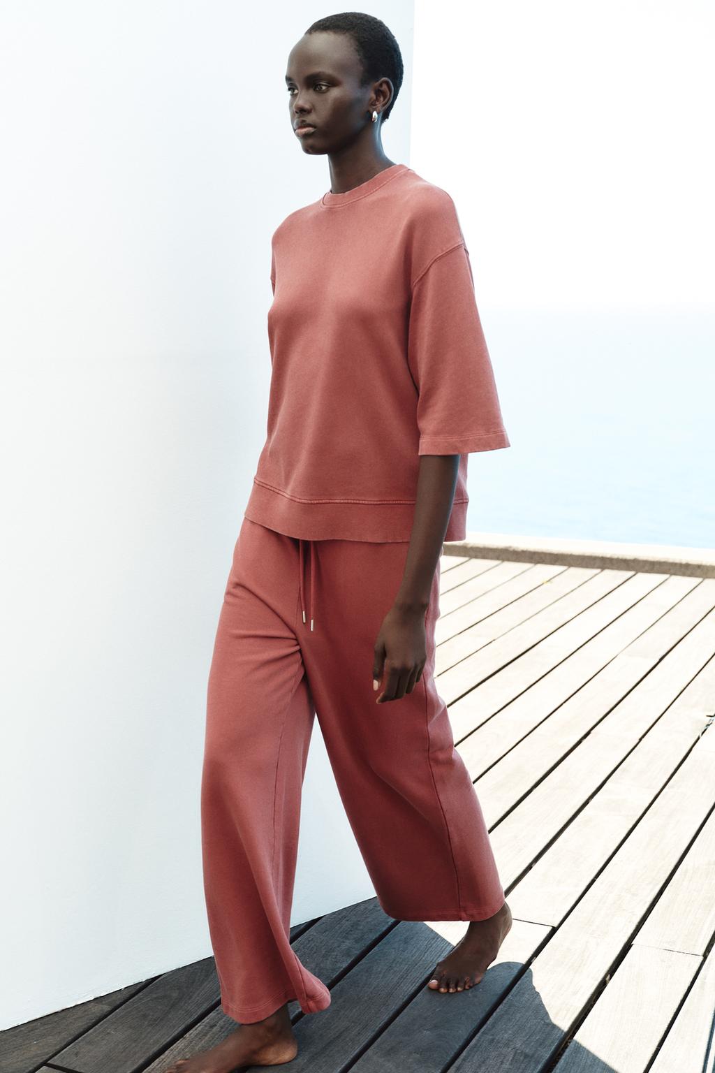 

Выцветшие широкие брюки ZARA, бордовый