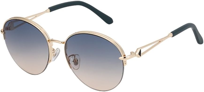 

Полуободковые круглые солнцезащитные очки для женщин, роскошные металлические солнцезащитные очки в полуоправе для женщин, овальные солнцезащитные очки LVTFCO, C5goldgreenorange