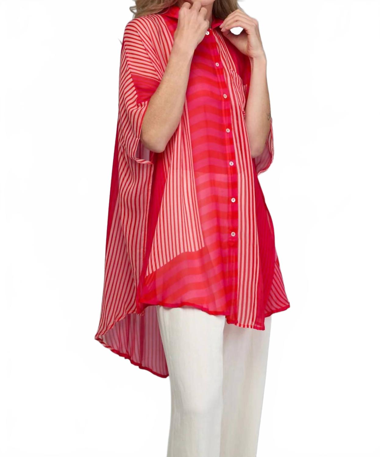 

Saachi Свободная рубашка оверсайз в полоску, на пуговицах, в красно-розово-оранжевую полоску