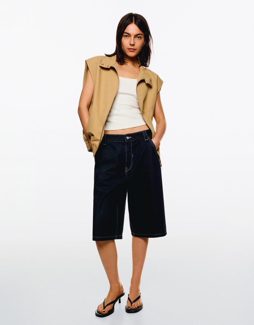 

Жилет oversize с застежкой-молнией Bershka, бежевый