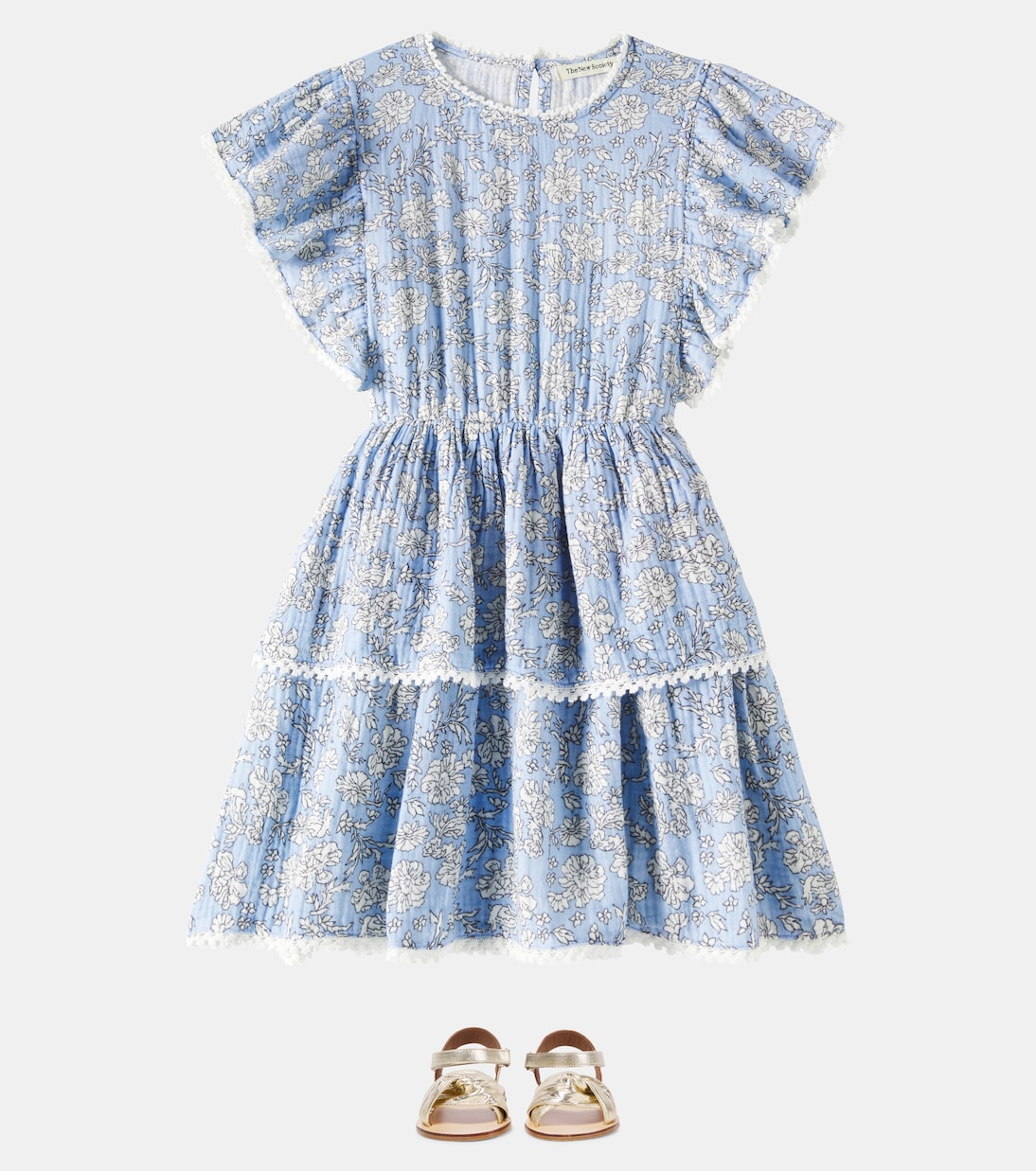 Платье Мелины из хлопкового муслина с цветочным принтом The New Society, Peony Powder Blue Print — фото 2