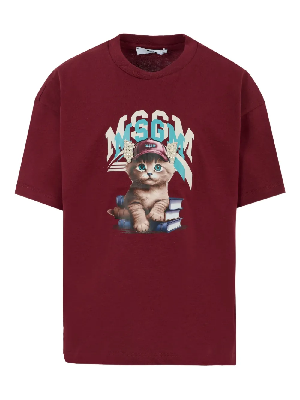 

Футболка с кошачьим принтом и жемчугом MSGM Kids, красный