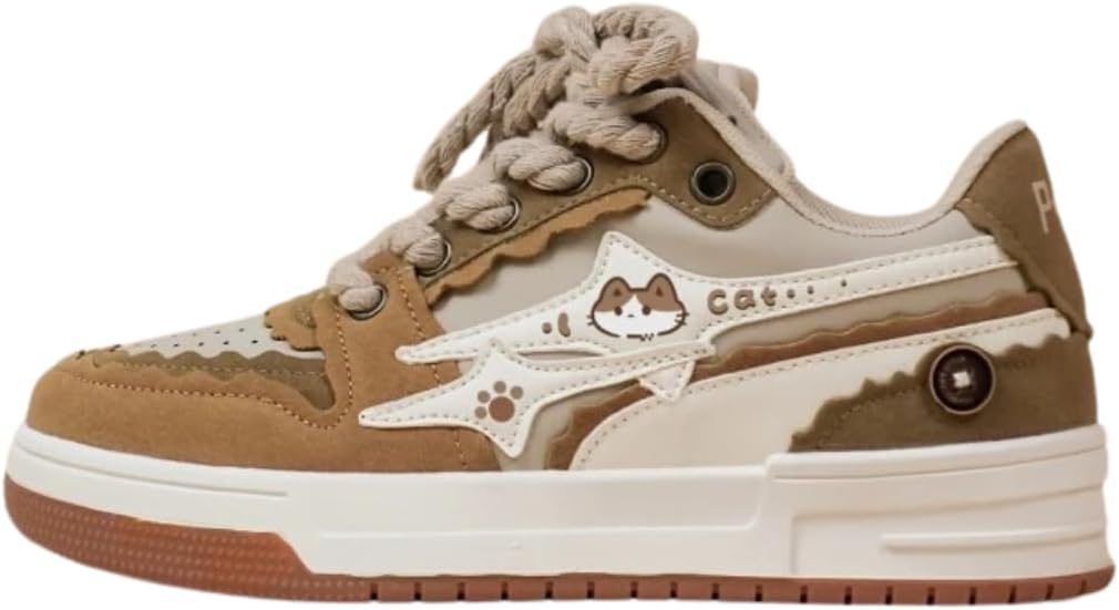 

Кроссовки Bobo's House Friendly Kitty Chunky Brown Sneakers Kawaii Unisex Vegan Leather Platform Shoes, белый