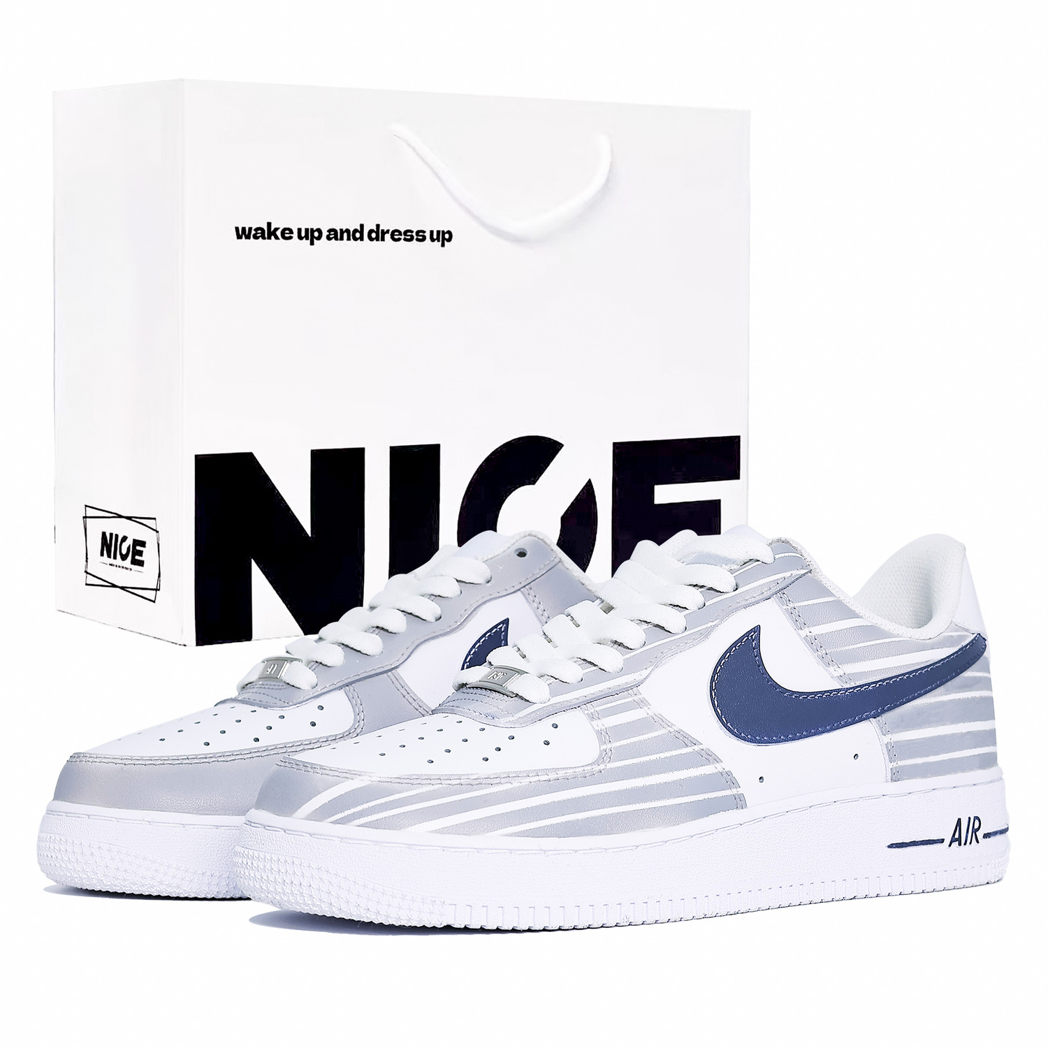 

Nike Кроссовки Air Force 1 Abrasion Resistant Breathable Height Increasing Low top Skateboard Shoes Unisex Blue & White