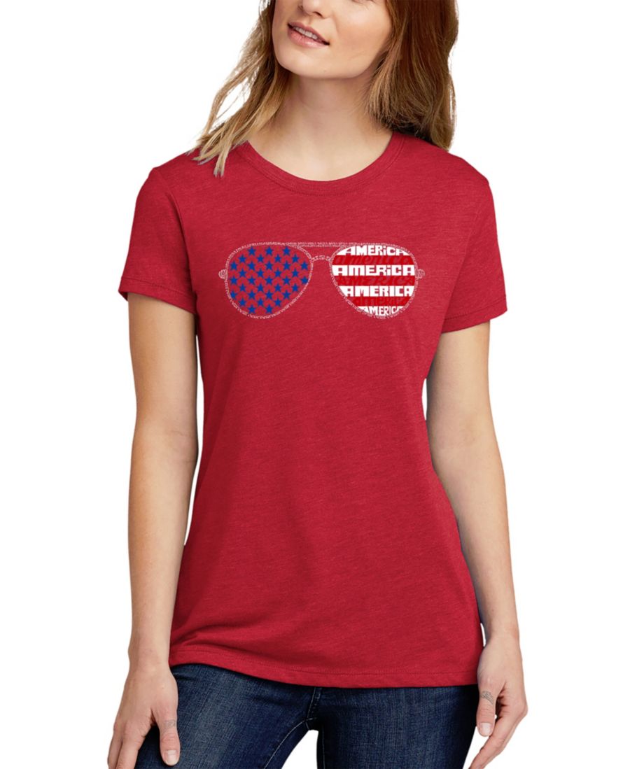 

Женская футболка с круглым вырезом и надписью "Солнцезащитные очки в американском стиле" LA Pop Art, Red, Красный, Женская футболка с круглым вырезом и надписью "Солнцезащитные очки в американском стиле" LA Pop Art, Red