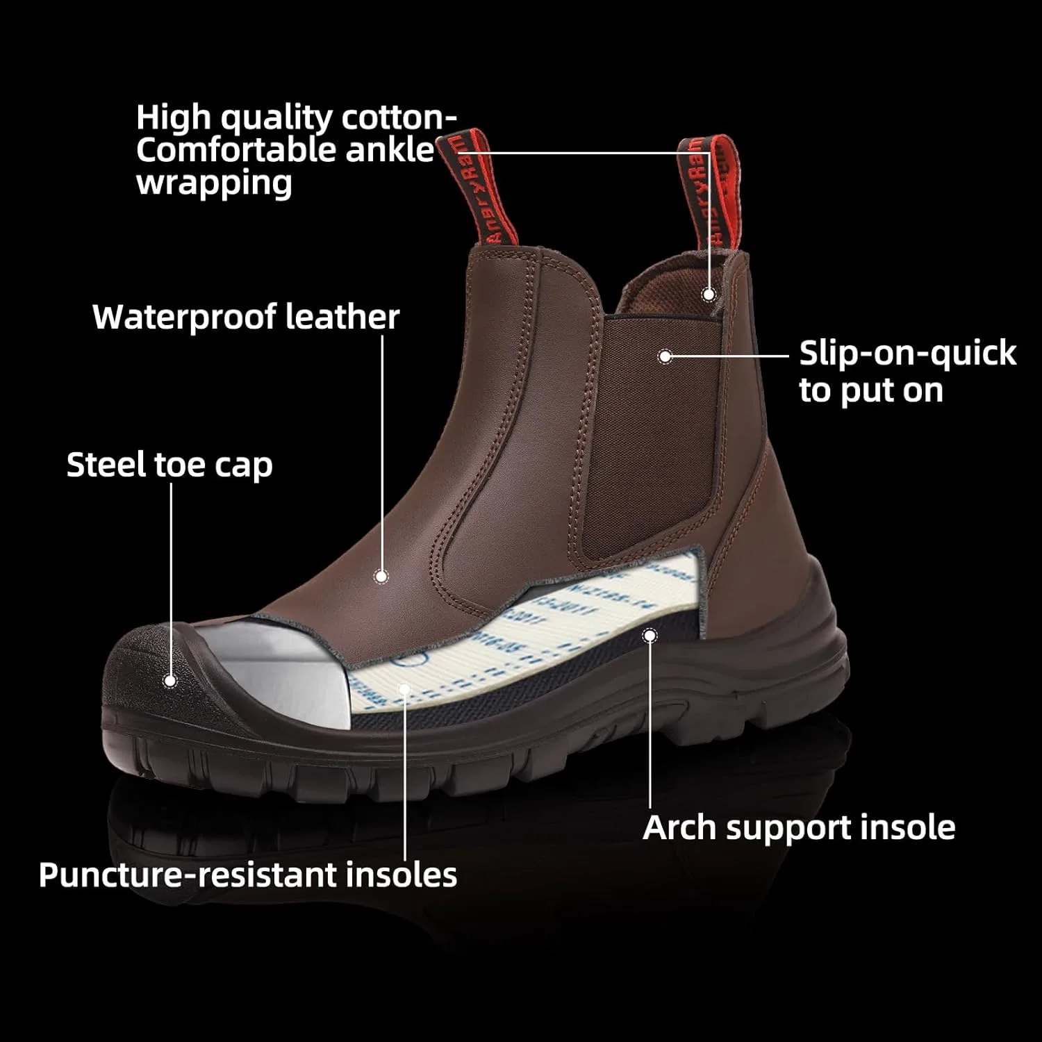 Ботинки ANGRYRAM, Brown Steel Toe Shoes — фото 2