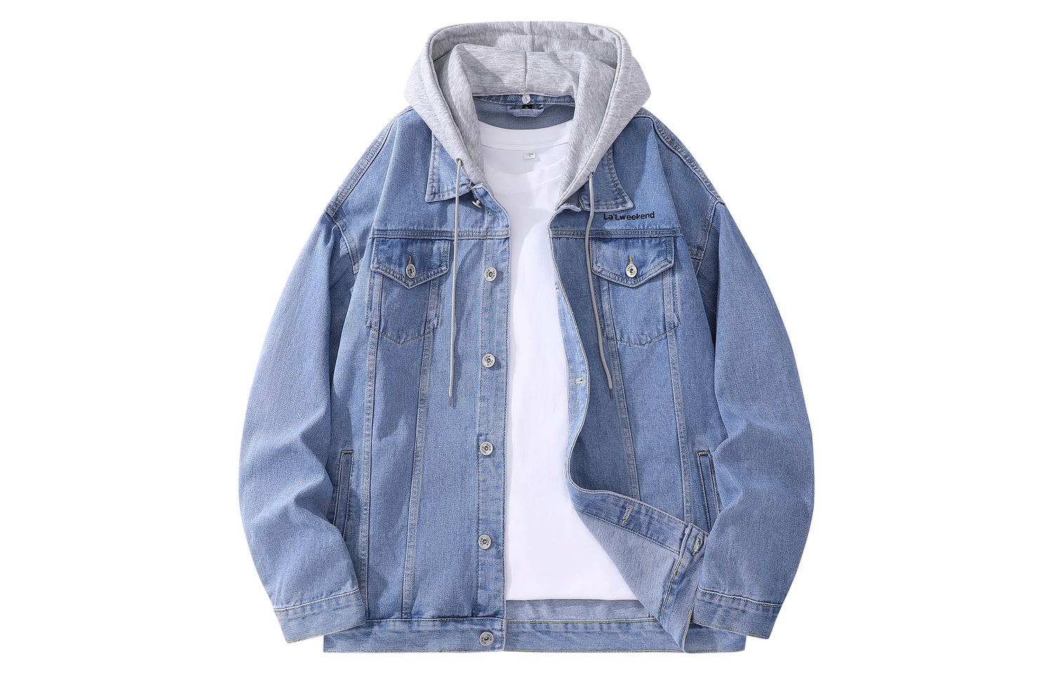 

LA'T.WEEKEND Джинсовая куртка осенняя унисекс, Blue Hooded