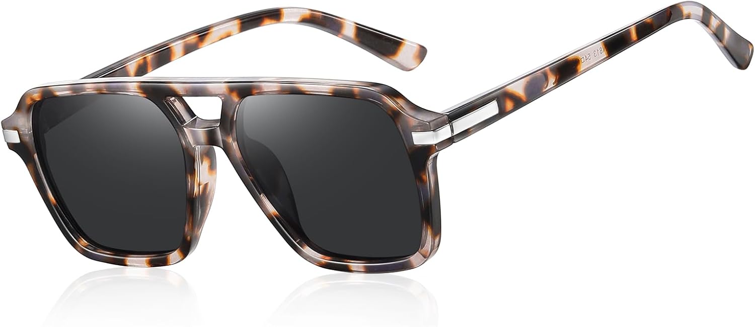 

Солнцезащитные очки Wzerry Retro Aviator для женщин и мужчин, модные классические квадратные очки-авиаторы с двойной перемычкой, в стиле 70-х и 80-х, White Tortoise Frame/ Gray Lens