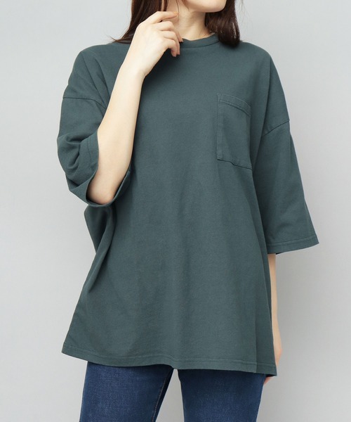 

Футболка из американского хлопка, свободного кроя, с карманом и рукавом 5/4 Goodwear, зеленый