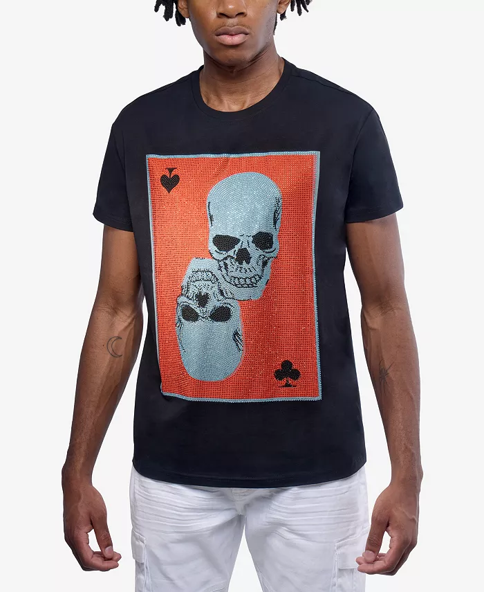 

Мужская футболка с графическим принтом и стразами Heads Or Tails, черный