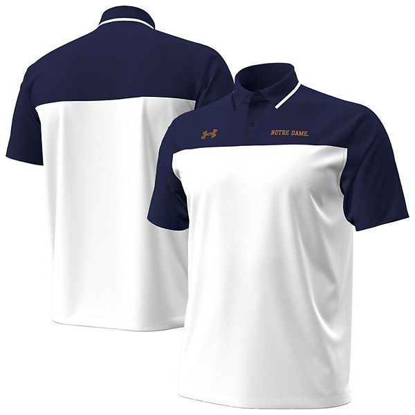 

Мужская поло Notre Dame Fighting Irish бело-синяя с зелеными вставками Under Armour