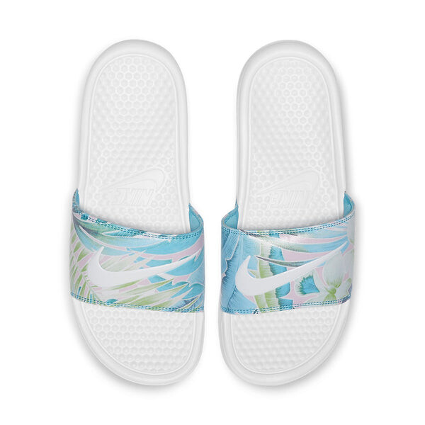 Тапочки benassi jdi floral flowers white blue slippers 'white blue' Nike, белый — фото 3