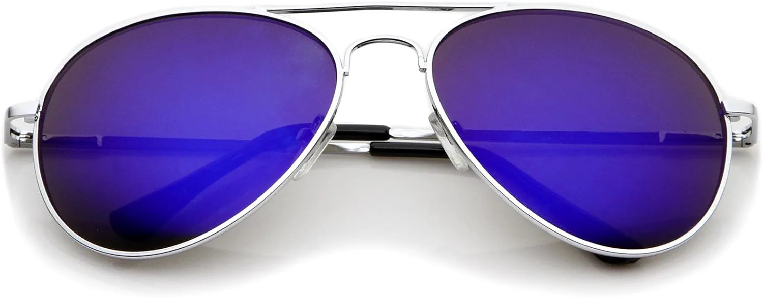 

Солнцезащитные очки-авиаторы zeroUV Classic с металлической оправой, пружинными шарнирами, цветными зеркальными линзами, диаметр линз 56 мм, Silver / Blue Mirror