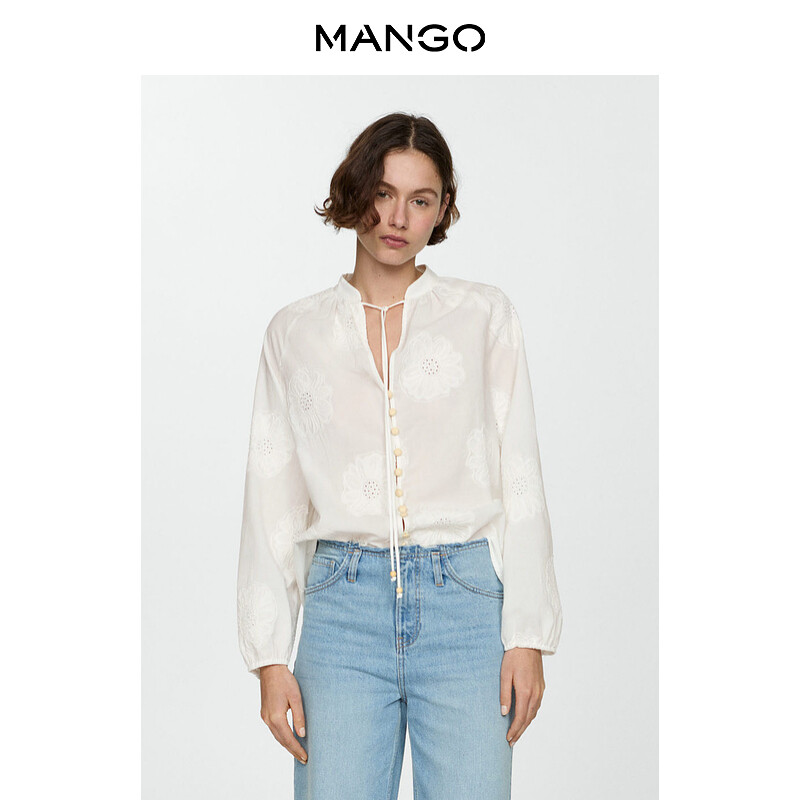 

Рубашка женская Mango с V-образным вырезом и пуговицами, белый