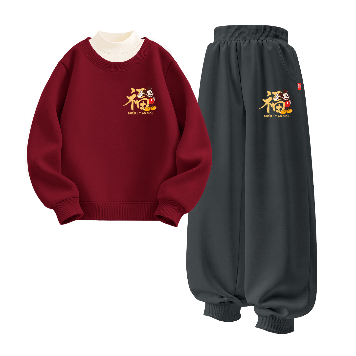 

Детская повседневная спортивная одежда с воротником-гольф утепленная Disney, [thickened and fleece-lined three-piece set]de fucaoqi k бордовый+de fucaoqi k graphite серый+solid color milk белый