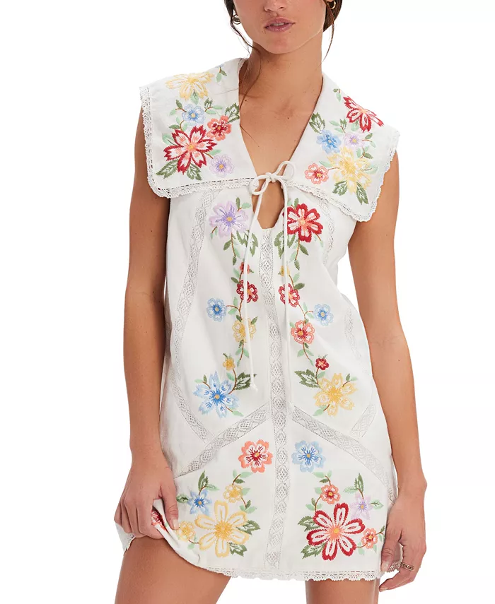 

Женское мини-платье Willow из хлопка с вышивкой Free People, слоновая кость/кремовый