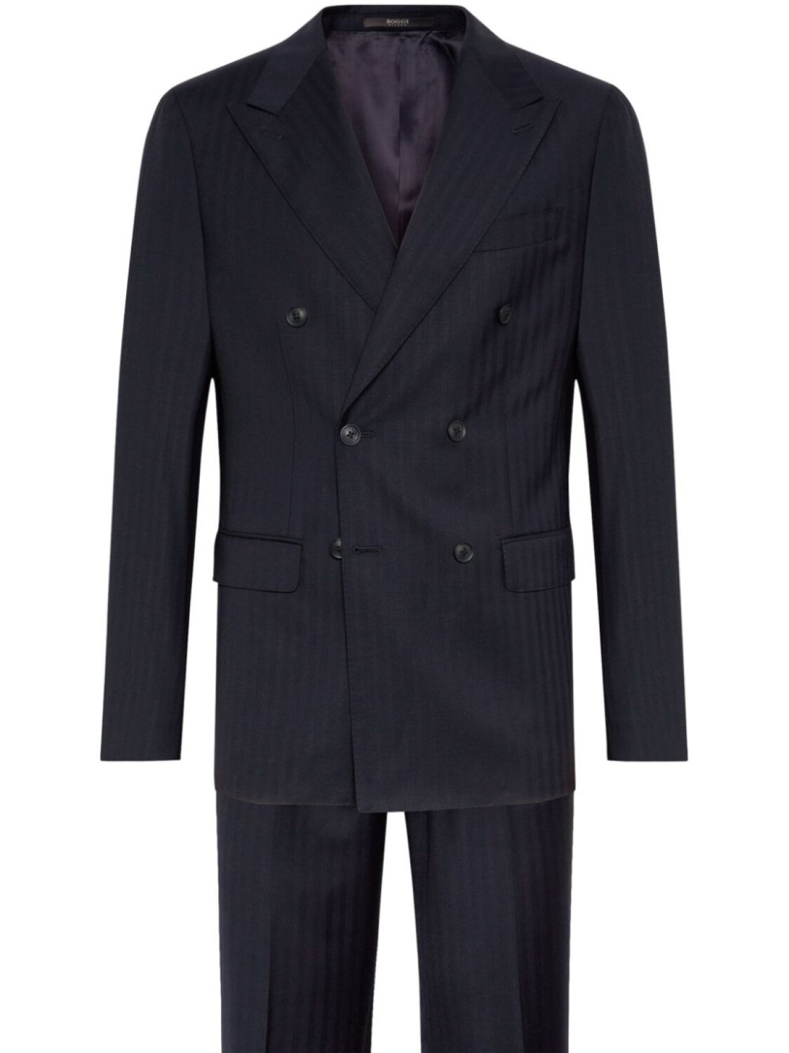 

Двубортный костюм темно-синего цвета с узором «елочка» из чистой шерсти Boggi Milano, синий