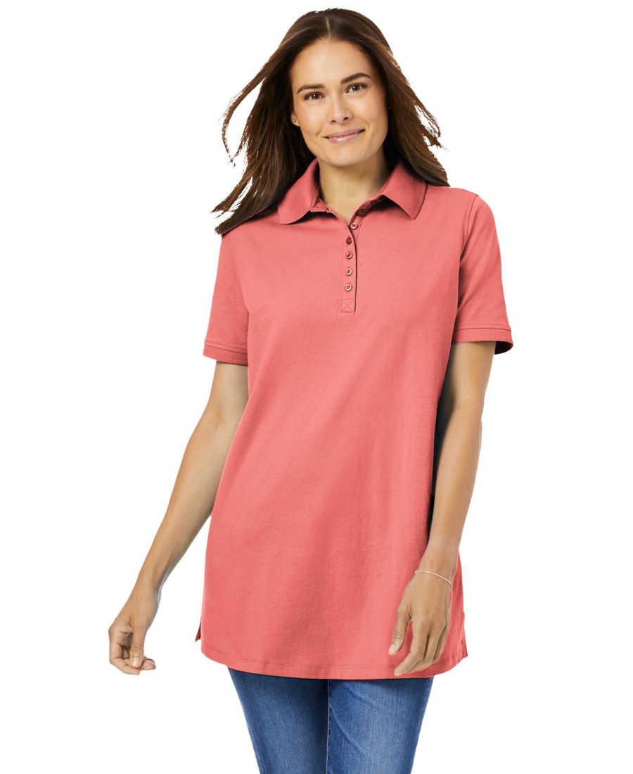 

Женская поло-рубашка больших размеров с коротким рукавом Woman Within, Sweet coral