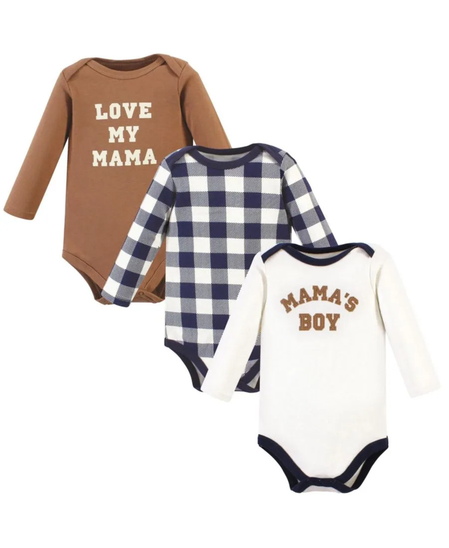 Хлопковые боди с длинными рукавами, комплект из 3 штук Hudson Baby, коричневый темно-синий mamas boy 3-pack