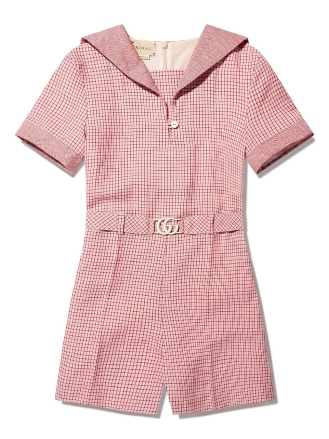 

Gucci Kids клетчатый комбинезон с матросским воротником, розовый