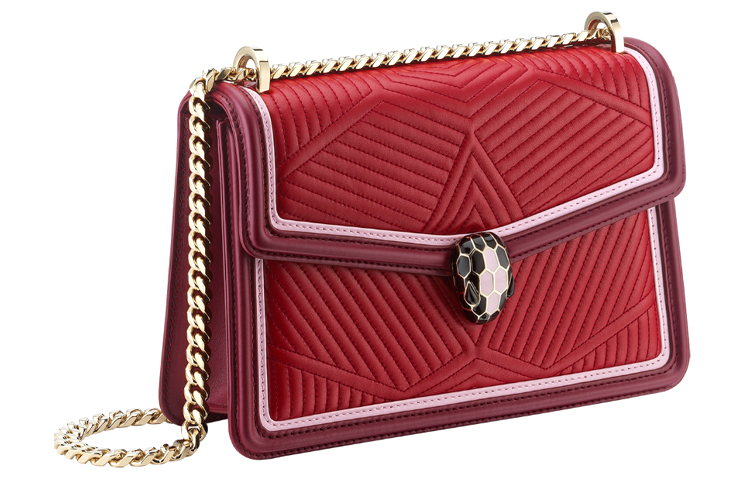 Bvlgari Сумка-кроссбоди Serpenti Diamond Blast из телячьей кожи, женская, рубиново-красного цвета — фото 2