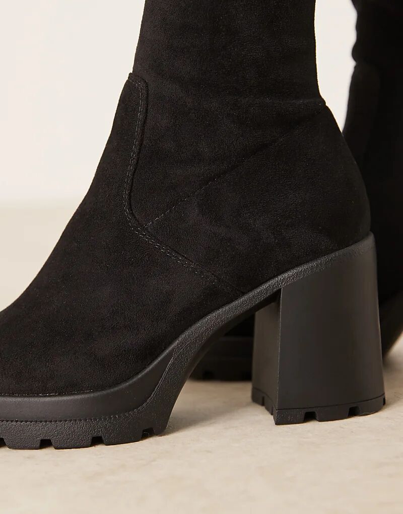 Сапоги выше колена ASOS DESIGN Kai на массивном каблуке из черной замши — фото 3