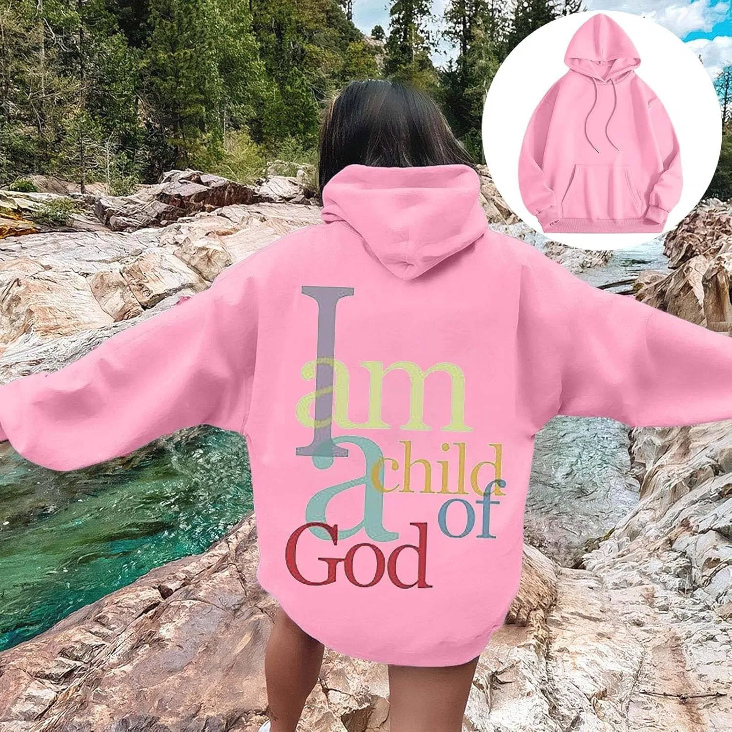 Толстовка на молнии с капюшоном, I Am A Child Of God Jesus, розовый — фото 2