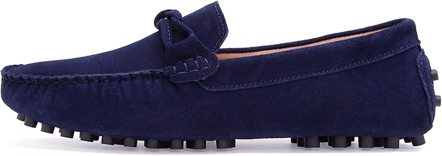 

Мужские туфли-лоферы для мужчин, из натуральной кожи, с круглым носком, декоративной прострочкой, противоскользящей подошвой, плоским каблуком, удобные для вечеринок, модные мокасины (Цвет: темно-синий.5) Wound