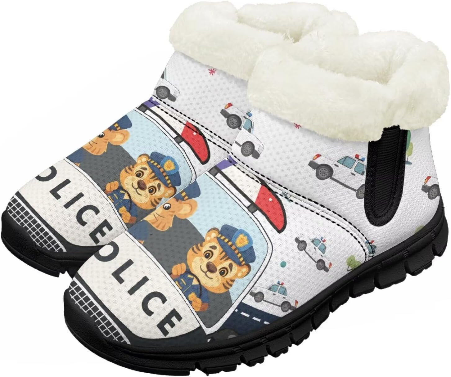

Детские зимние непромокаемые ботинки для девочек и мальчиков, утепленные мехом, для малышей, наружная обувь, легко надевать и снимать Chririnla, Cartoon Police Car