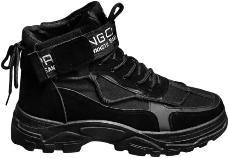 

Мужские высокие ботинки Clolinde с толстой подошвой, прочные, с верхом из искусственной кожи PU, мелкой текстурой, удобной приятной на ощупь подкладкой, предназначенные для походов, черный