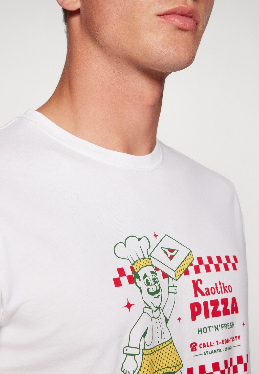 

Футболка с набивным рисунком Washed Hot Pizza Unisex Kaotiko, белая