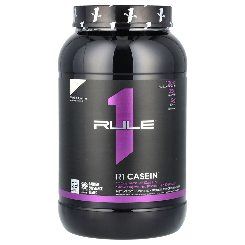 

Rule One Proteins, R1 Casein, протеиновая смесь для приготовления напитка, ванильный крем, 913,5 г (2,01 фунта)